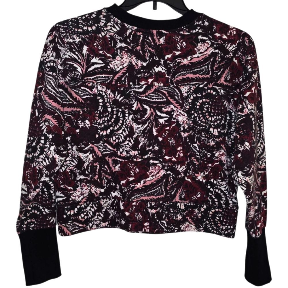 Joie Caleigh Floral Paisley Cropped Sweatshirt Burgundy Pink Thumbholes Size S - Picture 2 of 9